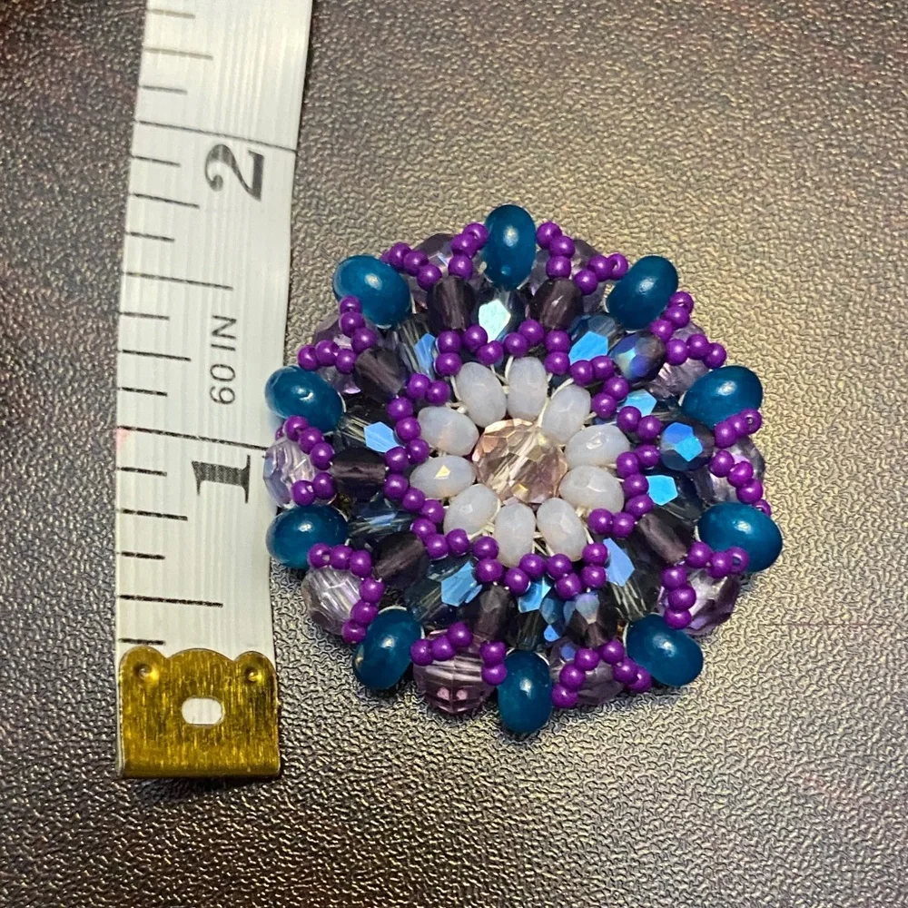Purple and Blue Women's Beaded Ring Size 8